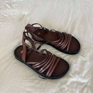 Zara Brown Multi-Strap Ankle Buckle Sandals